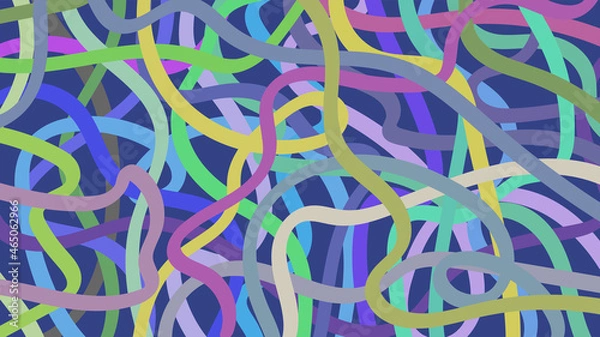 Fototapeta Funny horizontal background of chaotic wavy lines. Multicolored pattern. Yellow, blue, pink, green doodles. Doodle style. Stock vector illustration.