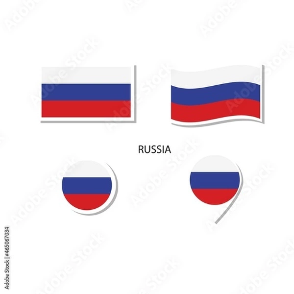 Fototapeta Russia flag logo icon set, rectangle flat icons, circular shape, marker with flags.