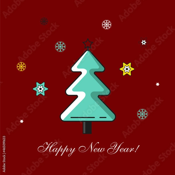 Obraz Christmas tree made of beautiful snowflakes template for greeting card Merry Christmas Happy New Year. Stars and snowflakes as decoration. Vector illustration 