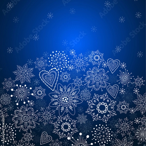 Fototapeta cristmas invitation card with blue background and  snowflake