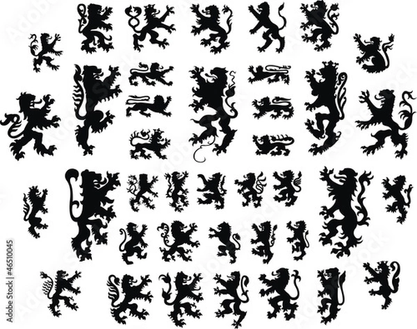 Obraz Heraldic lions silhouettes