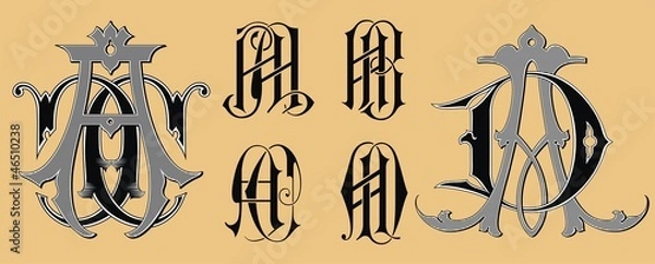 Obraz Vintage monogram  AA AB AC AD tattoo