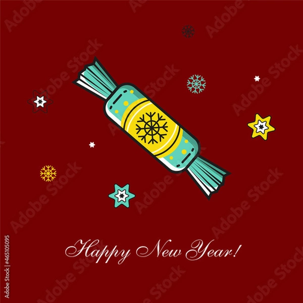 Fototapeta Candy for the holiday. Firecracker for New Year or Christmas. Postcard with candy or firecracker to decorate the holiday. Festive firecracker for birthday or holidays. Happy New Year.