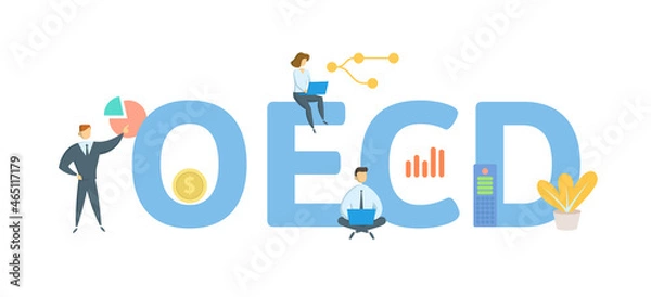 Fototapeta OECD, Organisation for Economic Co-operation and Development. Concept with keyword, people and icons. Flat vector illustration. Isolated on white.