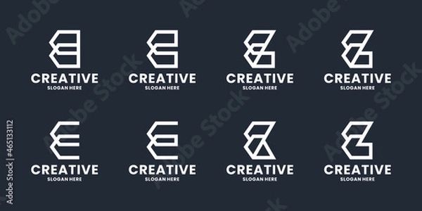 Fototapeta set of abstract initial letter E logo design. monogram line art style for business company