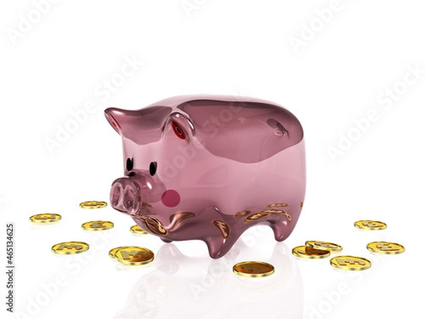 Fototapeta 中が空っぽの透明な豚の貯金箱　ポンド