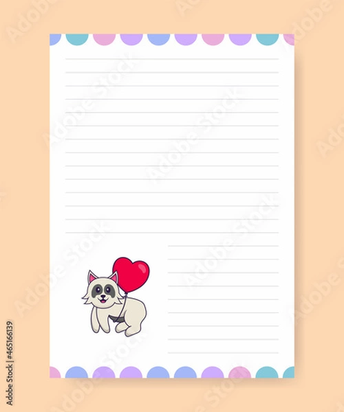 Fototapeta Planner page and to do list with cute dog. Cartoon vector illustration.