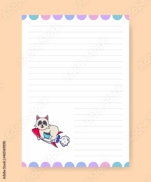 Fototapeta Planner page and to do list with cute dog. Cartoon vector illustration.