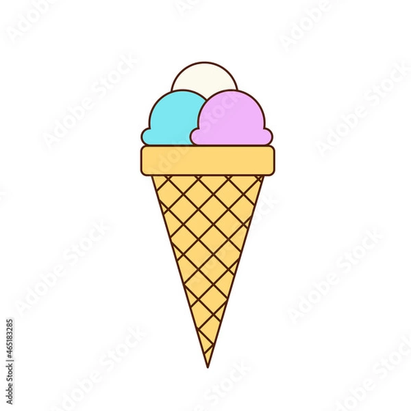 Fototapeta Multi-colored ice cream balls in a cone isolated on a white background