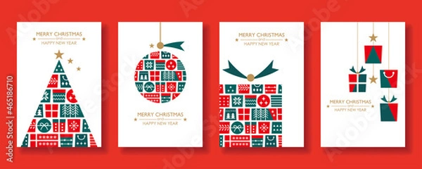 Obraz 4 Christmas Card Set.Design with gift box motif.For greeting card,invitation,poster etc.
