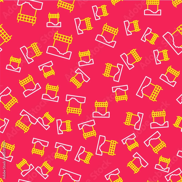 Fototapeta Line Ribbon in finishing line icon isolated seamless pattern on red background. Symbol of finish line. Sport symbol or business concept. Vector