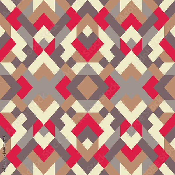 Fototapeta Abstract seamless pattern. Mosaic texture for textile, clown, carpeting, warp, book cover, clothes. Vector geometric background of triangles in red and brown colors