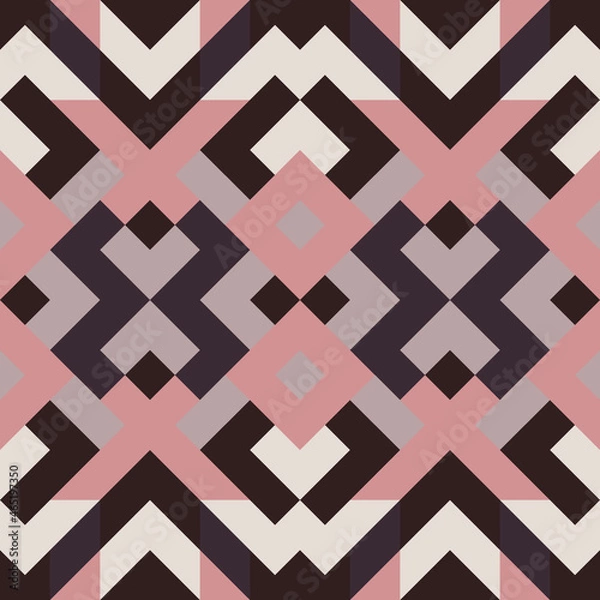 Fototapeta Abstract seamless pattern. Mosaic texture for textile, clown, carpeting, warp, book cover, clothes. Vector geometric background of triangles in red and brown colors