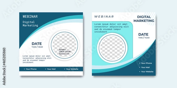 Fototapeta Collection of modern social media post templates with blue colors. Suitable for health webinars, health poster, business webinar, online classes and other online seminars.