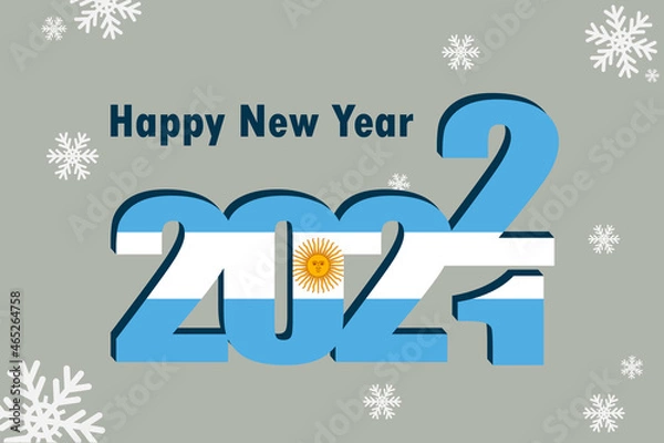 Fototapeta New year's card 2022. Demonstrates an element of the flag of Argentina, a festive inscription and snowflakes. It can be used as a banner flyer, postcard, website, or national greeting.