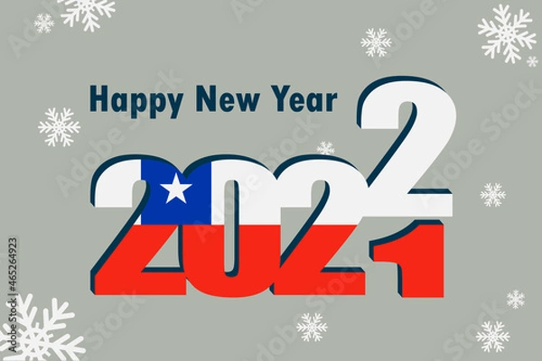 Fototapeta New year's card 2022. Demonstrates an element of the flag of Chile, a festive inscription and snowflakes. It can be used as a banner flyer, postcard, website, or national greeting.