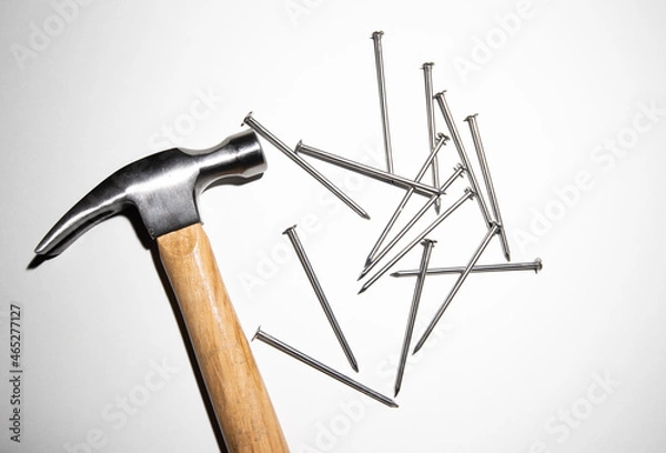 Obraz hammer and nails on white background