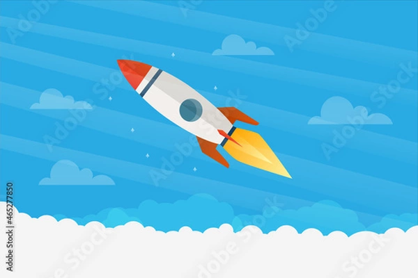 Obraz Rocket start up concept with clouds workspace vector design.