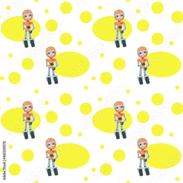 Fototapeta White bright positive with orange car robot seamless vector pattern