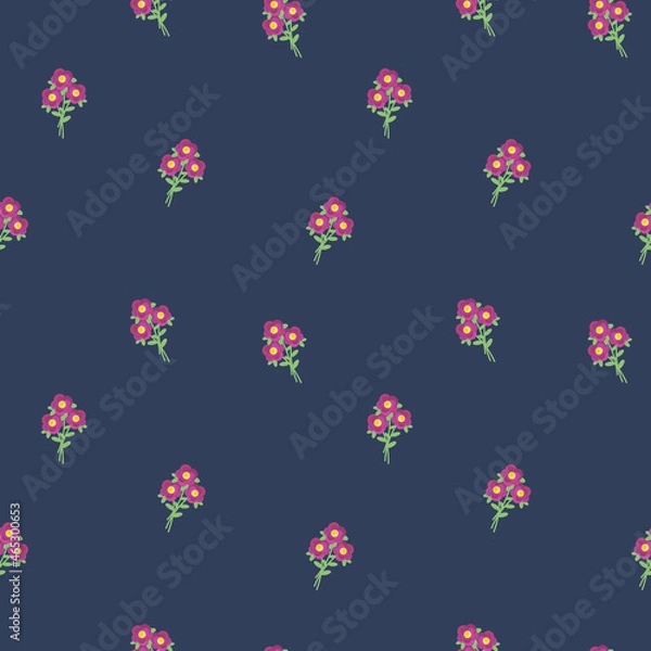 Fototapeta Dark with small red flowers in bouquets seamless vector pattern