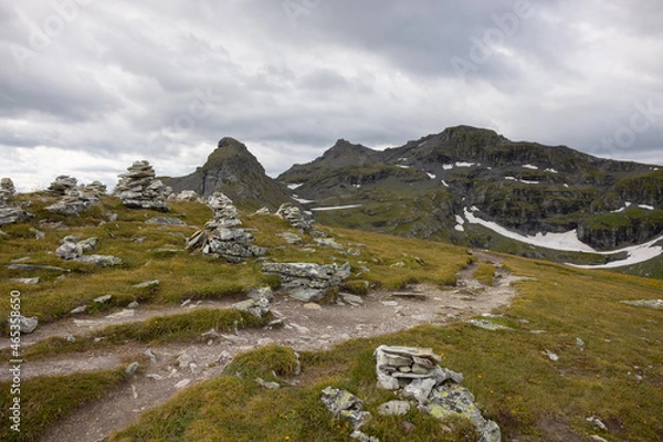 Fototapeta Amazing hiking day in one of the most beautiful area in Switzerland called Pizol in the canton of Saint Gallen. What a wonderful landscape in Switzerland at a sunny day.