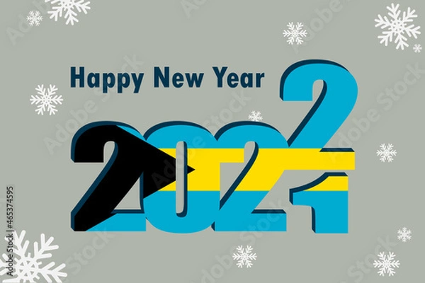 Obraz New Year's card 2022. In the photo: an element of the flag of the Bahamas. Festive inscription and snowflakes. It can be used as an advertising poster, postcard, flyer, invitation or website.