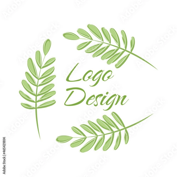 Fototapeta Vector green logo. Concept design of Plant, nature, ecology, garden, bio, growth, health and beauty care. Hand drawn icon with a circular composition of leaves.