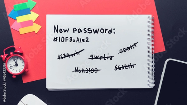 Fototapeta The concept of a new password to replace the old simple one written in a notepad