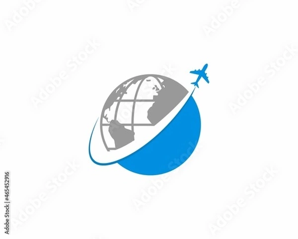 Fototapeta Flight airplane on the globe illustration logo