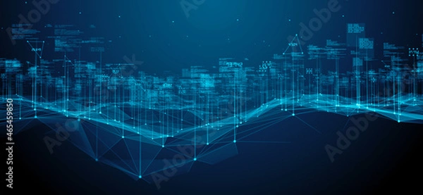 Obraz Global digital connected network Internet of things IOT cloud computing cybersecurity - Conceptual 3D Illustration Render