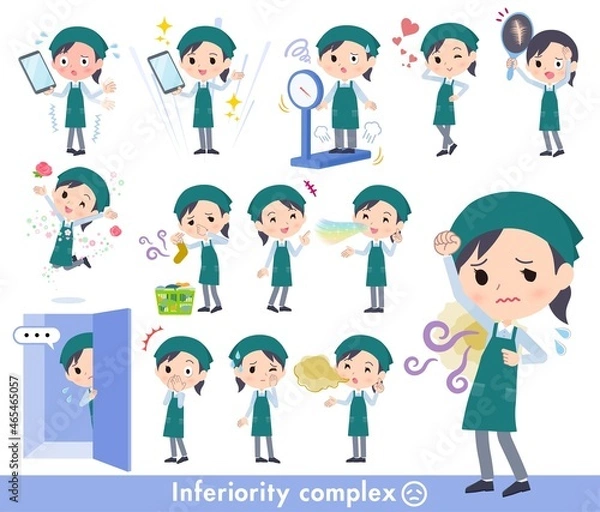 Fototapeta 劣等感に関するスーパーマーケット店員女性のセット