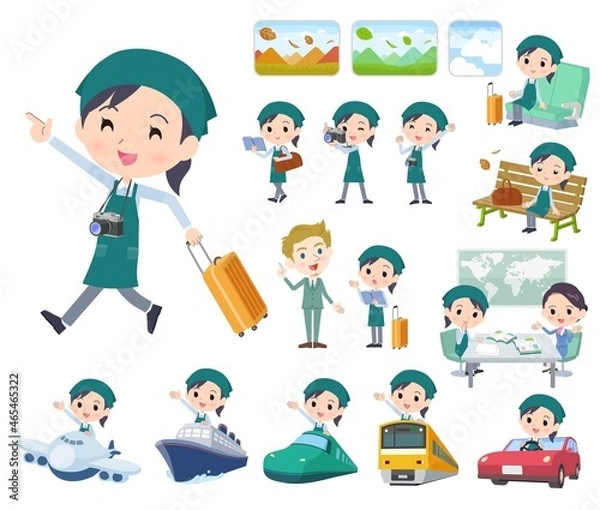 Fototapeta 旅行に関するスーパーマーケット店員女性のセット