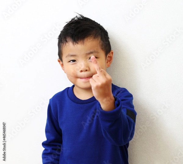 Fototapeta 喧嘩腰で、挑発的な男の子。