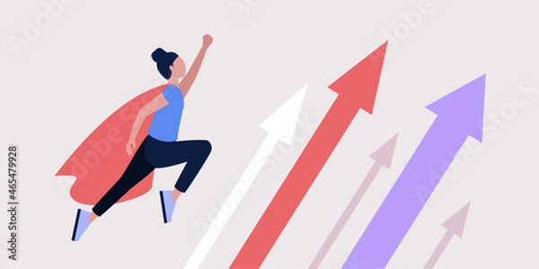 Fototapeta Super hero flying towards business growth