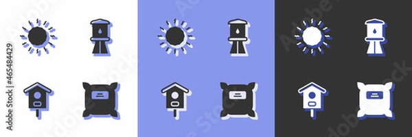 Fototapeta Set Pack full of seeds, Sun, Bird house and Water tower icon. Vector
