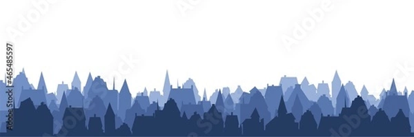 Fototapeta Small town streets silhouette. Roofs of houses. Country landscape. Flat cartoon style. Seamless illustration. Isolated on white background. Vector art