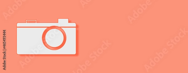 Obraz Camera Concept on red background. Horizontal web banner with copy space, template.