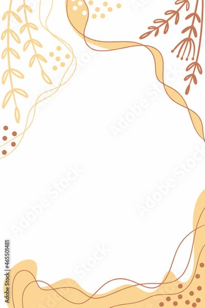 Fototapeta background with abstract hand drawn botanical elements and stains dots stripes waves. Trendy covers template in vertical format