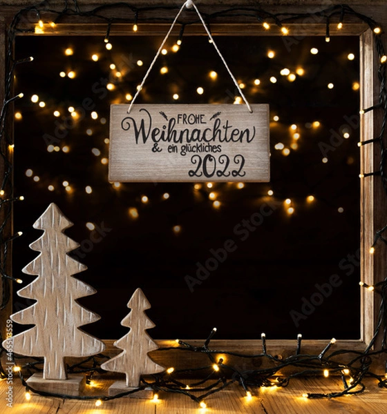 Fototapeta Christmas Tree, Window, Night, Glueckliches 2022 Means Happy 2022