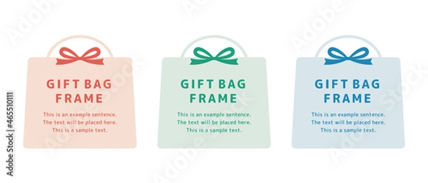 Fototapeta ギフトバッグ、プレゼント、ショップバッグのフレームイラストセット　カラフル　お祝い　誕生日（横長）