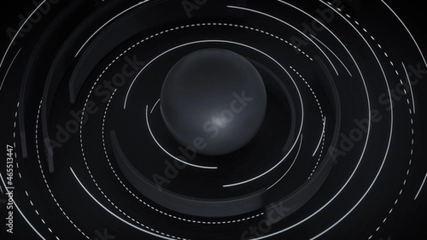 Fototapeta Black and white rotating circle elements 3D rendering