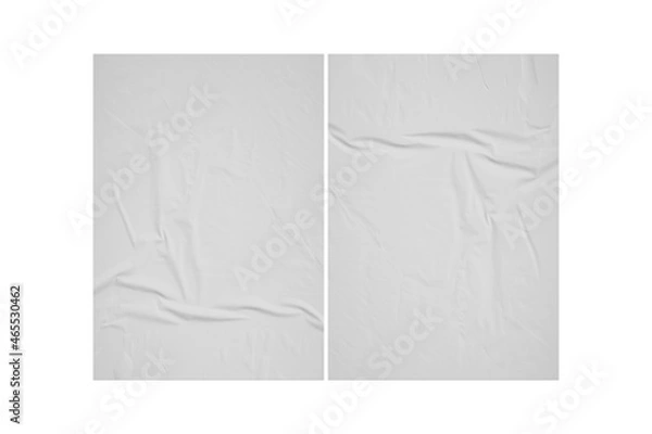Fototapeta Empty blank wrinkled poster template set. Isolated glued paper mockup. 3d rendering.