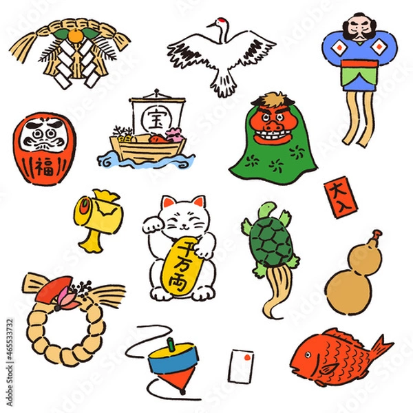 Obraz にぎやかな縁起物のセット