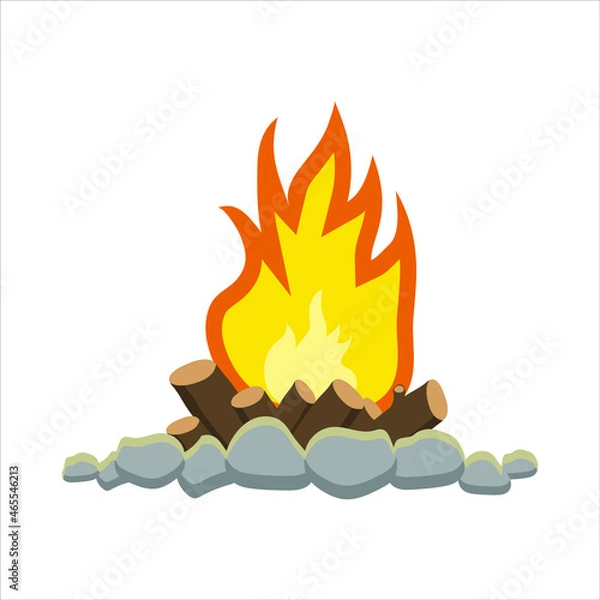 Fototapeta fire and flames, bonfire, isolated, vector illustration 