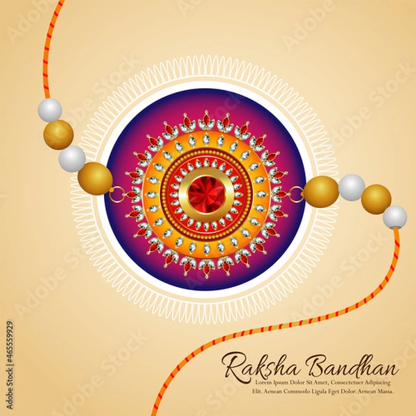 Fototapeta Happy raksha bandhan with crystal and gold rakhi on creative background