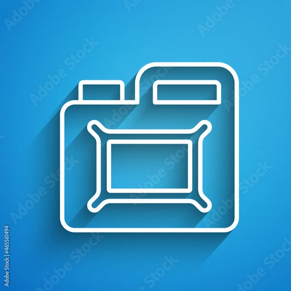 Fototapeta White line Canister for motor machine oil icon isolated on blue background. Oil gallon. Oil change service and repair. Engine oil sign. Long shadow. Vector