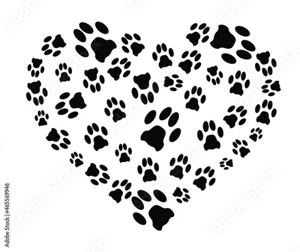 Fototapeta The outline of a heart, consisting of paw prints of a pet, a puppy. Sticker, icon 