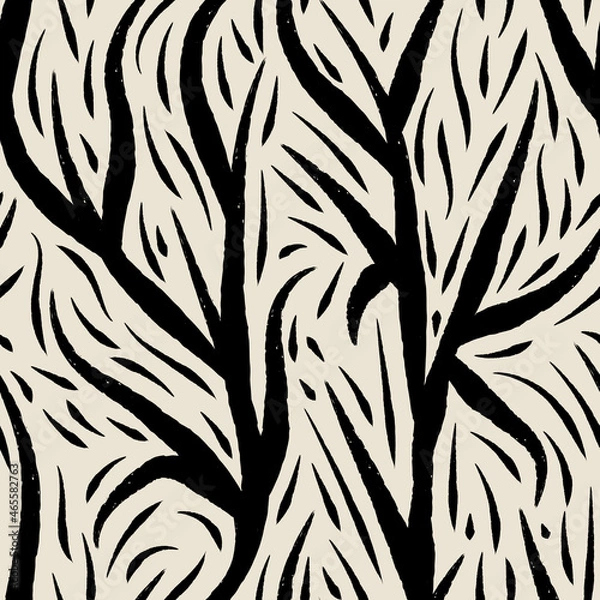 Fototapeta Vector drawn black vines ivory seamless pattern