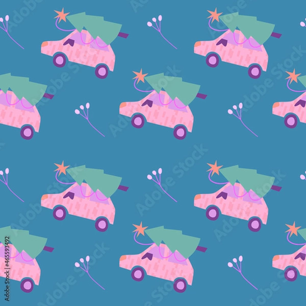 Obraz Christmas seamless pattern with a car