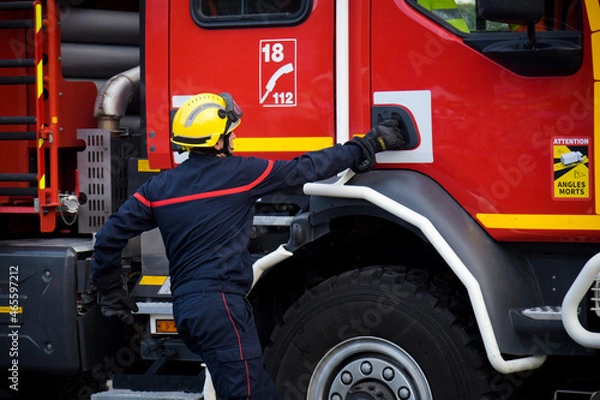 Fototapeta firefighter in action during a training in france